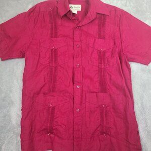 Signature By Mojito Collection Mens‎ 100% Linen Shirt Size S Maroon Button Up